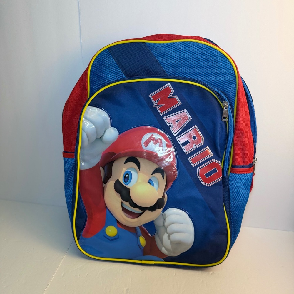 Nintendo Super Mario Bros Blue Red 16 Inch Backpack School Bag Here We Go 2022